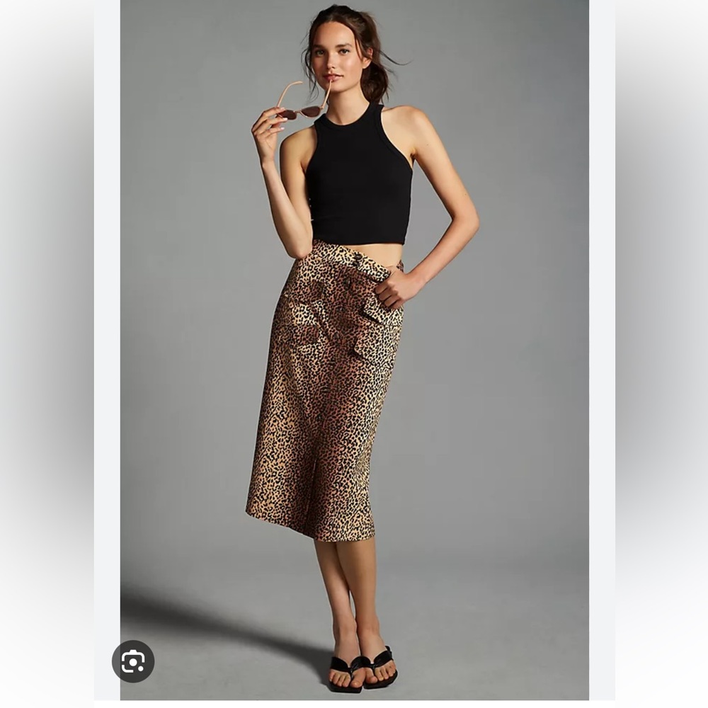 Anthropologie Mare mare leopard print skirt w/denim open front jacket